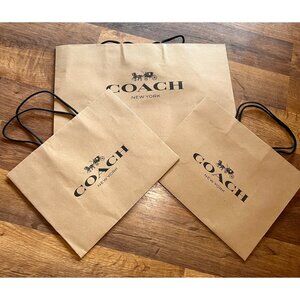 Coach New York Brown Paper Shopping Bags Set Of 3 With Black Handles